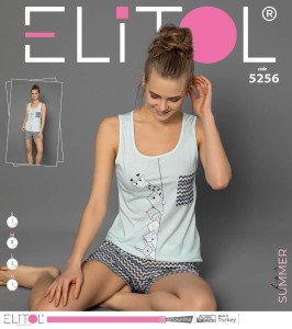 PIŻAMA DAMSKA SZEROKIE RAMIĄCZKO Z SZORTAMI S-XL 5256