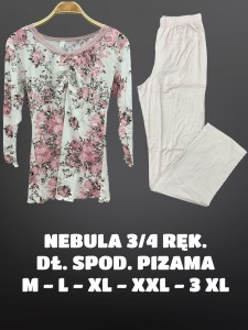 PIŻAMA DAMSKA DŁUGIE SPODNIE 3/4 RĘKAW M-3XL 3013