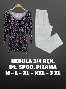 PIŻAMA DAMSKA DŁUGIE SPODNIE 3/4 RĘKAW M-3XL 3011-1