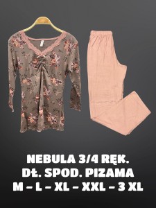 PIŻAMA DAMSKA DŁUGIE SPODNIE 3/4 RĘKAW M-3XL 3012