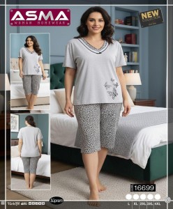 Piżama damska krótki rękaw + spodnie 3/4  ASMA BIG SIZE