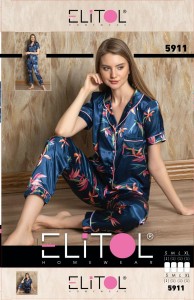 SATYNOWA PIŻAMA DAMSKA KRÓTKI REKAW DŁUGIE SPODNIE S-XL 5911