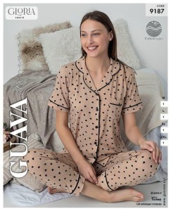 Piżama damska krótki rękaw + długie spodnie Guava