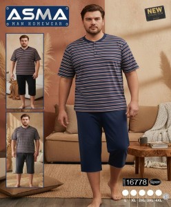 Piżama męska krótki rękaw 3/4 spodnie ASMA BIG SIZE 