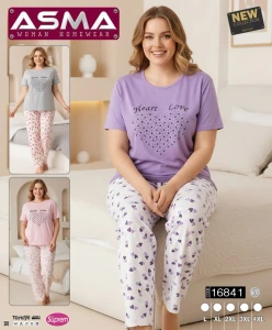 PIŻAMA DAMSKA krótki rękaw + długie spodnie BAWEŁNA  BIG SIZE L-4XL  ASMA