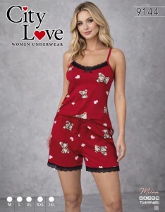 Piżama damska na ramiączka + szorty CITY LOVE  M-3XL 