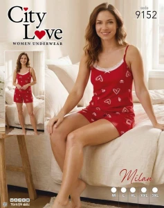 Piżama damska na ramiączka + szorty CITY LOVE  M-3XL 