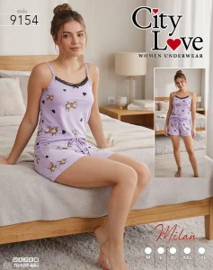 Piżama damska na ramiączka + szorty CITY LOVE  M-3XL