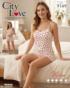 Piżama damska na ramiączka + szorty CITY LOVE  M-3XL