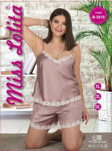 SATYNOWA PIŻAMA DAMSKA WĄSKIE RAMIĄCZKA Z SZORTAMI BIG SIZE XL-3XL B-3018