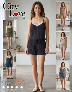 Piżama damska na ramiączka + szorty CITY LOVE  M-3XL 