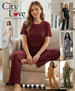 Piżama damska krótki rękaw + długie spodnie CITY LOVE  M-3XL