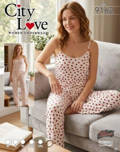 Piżama damska na ramiączka + długie spodnie  CITY LOVE  M-3XL 9162