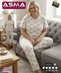 PIŻAMA DAMSKA KRÓTKI REKAW DŁUGIE SPODNIE BAWEŁNA  BIG SIZE L-4XL 16937