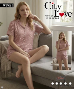 Piżama damska rozpinana na krótki rękaw +  krótkie spodnie  CITY LOVE  M-3XL 9198 