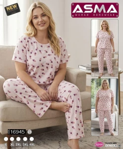 PIŻAMA DAMSKA KRÓTKI REKAW DŁUGIE SPODNIE BAWEŁNA  BIG SIZE L-4XL 16945 (1)