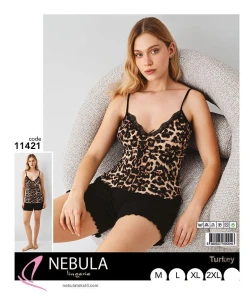 PIŻAMA DAMSKA NA RAMIĄCZKA Z SZORTAMI WISKOZA M-2XL  11421