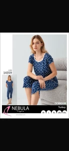 Piżama damska krótki rękaw + spodnie 3/4 M-3XL 14359