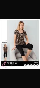 Piżama damska krótki rękaw + spodnie 3/4 M-3XL 14358