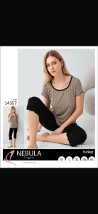 Piżama damska krótki rękaw + spodnie 3/4 M-3XL 14357