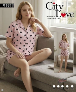 Piżama damska rozpinana na krótki rękaw +  krótkie spodnie  CITY LOVE  M-3XL 9197