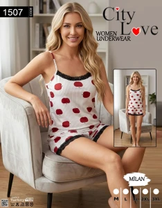 Piżama damska na ramiączka + szorty CITY LOVE  M-3XL 1507