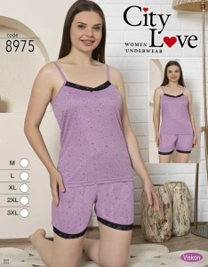 Piżama damska na ramiączka + szorty CITY LOVE  M-3XL  8975
