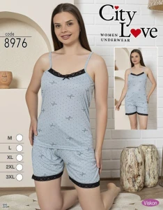 Piżama damska na ramiączka + szorty CITY LOVE  M-3XL  8976