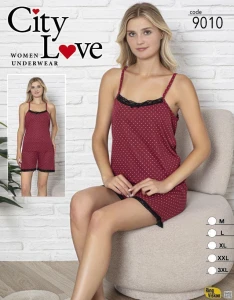 Piżama damska na ramiączka + szorty CITY LOVE  M-3XL  9010