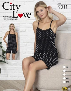 Piżama damska na ramiączka + szorty CITY LOVE  M-3XL  9011