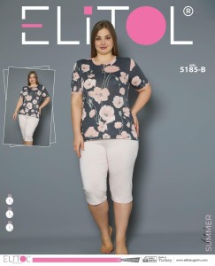 PIŻAMA DAMSKA KRÓTKI RĘKAW 3/4 SPODNIE XXL-4XL  5185-B